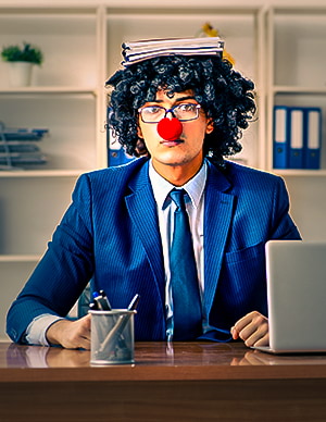 office worker with a red nose